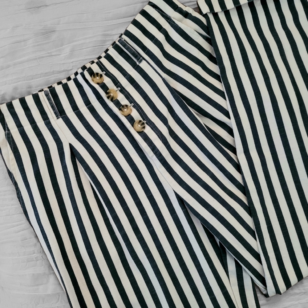 Forever 21 Mid Length Navy Striped Pants